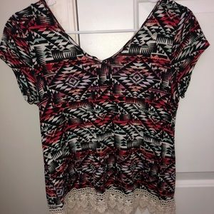 Aztec print with lace bottom top
